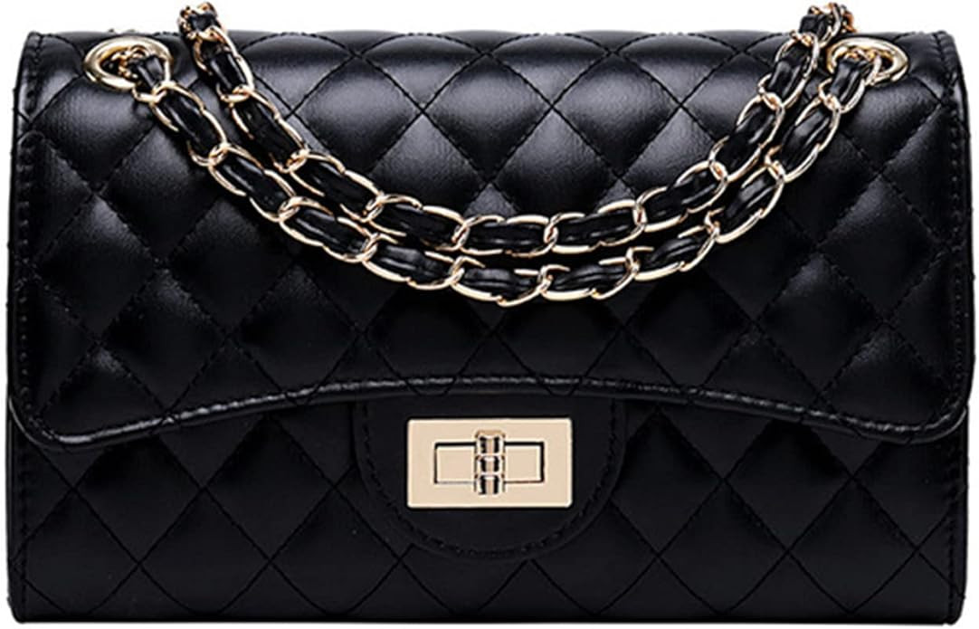 Quilted Purse with Chain Strap Black Crossbody Bags for Women Faux Leather Shoulder Bag Clutch Pu... | Amazon (US)