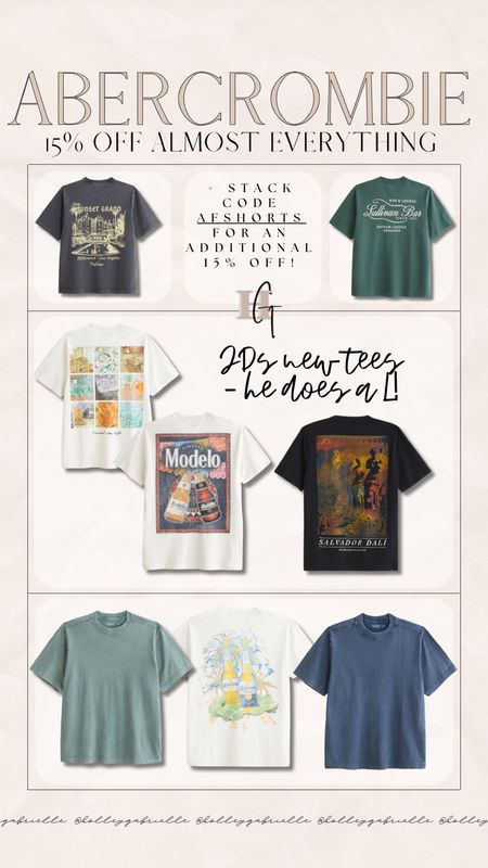 Some of Jds new tees from Abercrombie — he LOVES THEM & the quality is incredible! He wears a size L! 🤎 all 30% off total w/ code AFSHORTS✨

Mens tees / graphics / casual style / Holley Gabrielle 

#LTKMens #LTKSaleAlert #LTKFindsUnder50