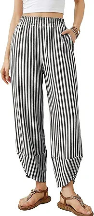 Athlisan Women's Wide Leg Striped Palazzo Pants Summer Elastic Waist Baggy Casual Lounge Trousers... | Amazon (US)