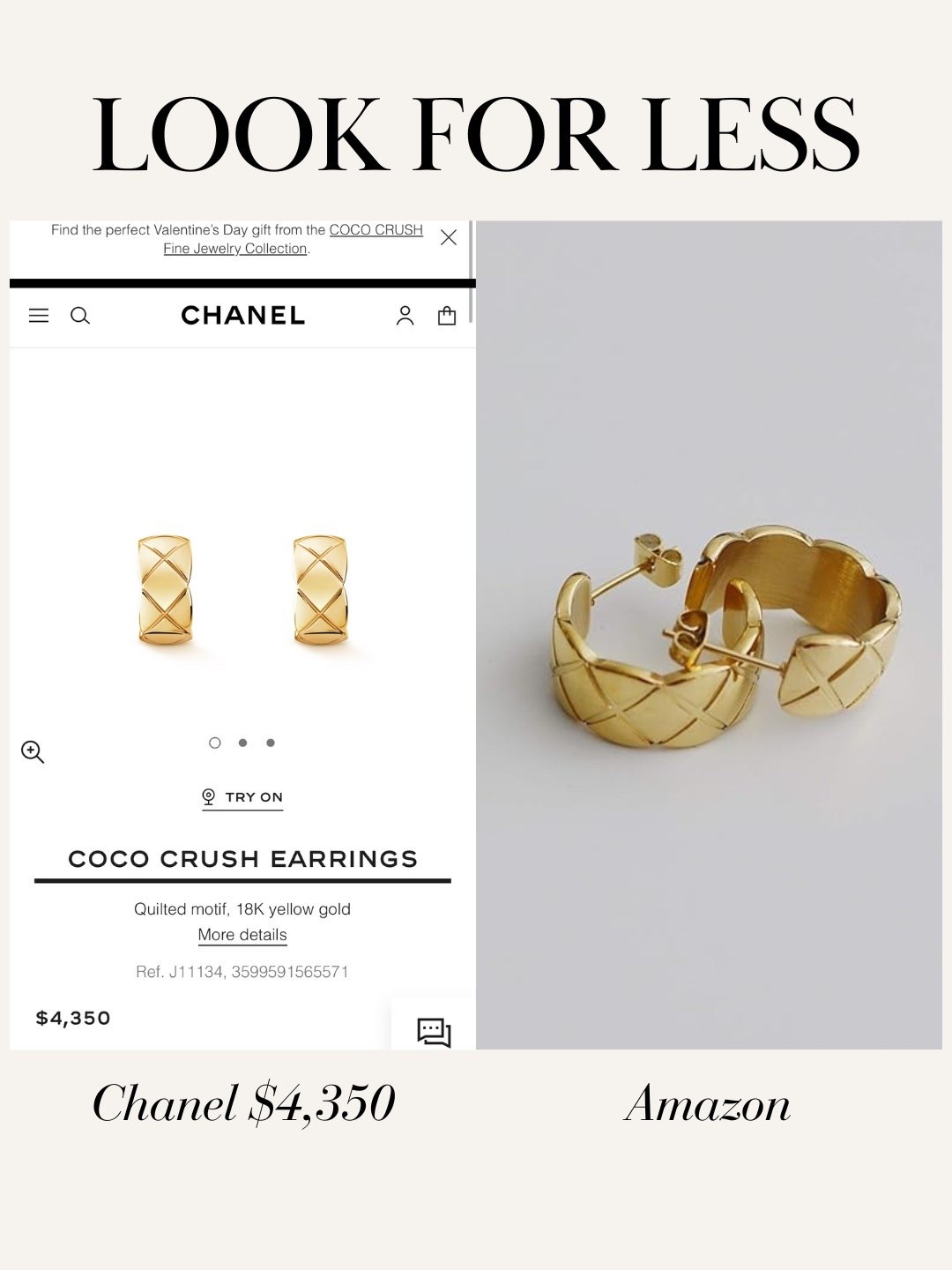 Look for less: Chanel coco crush earrings similar from Amazon 

#LTKstyletip #LTKfindsunder50