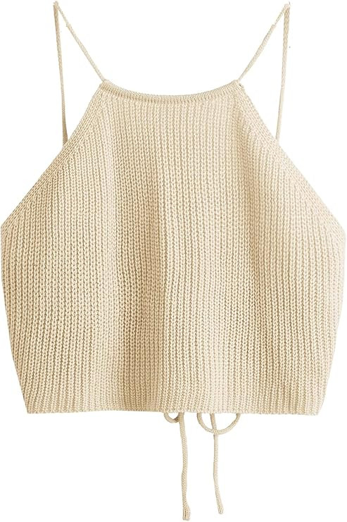 SweatyRocks Women's Sleeveless Space Dye Knit Camisole Criss Cross Backless Crop Top | Amazon (US)