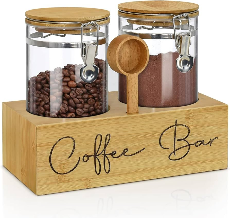 Glass Coffee Containers with Shelf,Coffee Station Organizer,Glass Storage Jars with Spoon,2x48oz ... | Amazon (US)