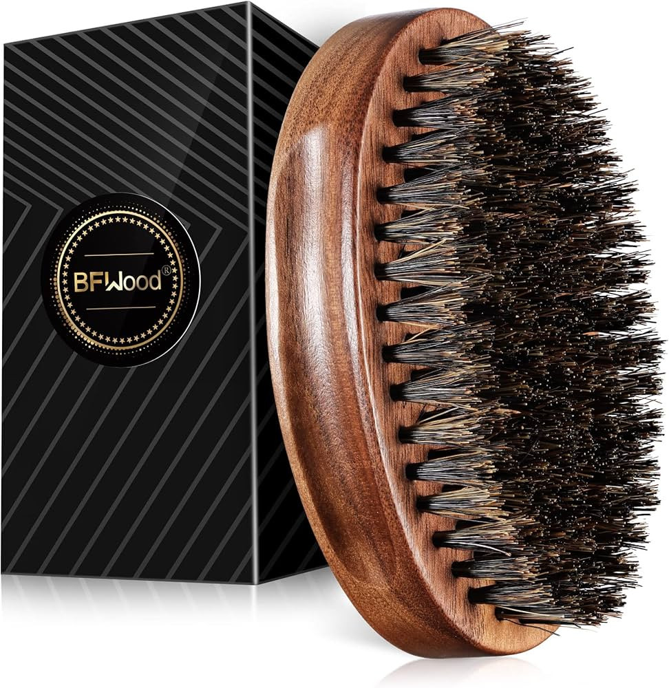 BFWood Boar Bristle Beard Brush - Black Wood Walnut Military Style, Men's Wooden Mustache Brush | Amazon (US)