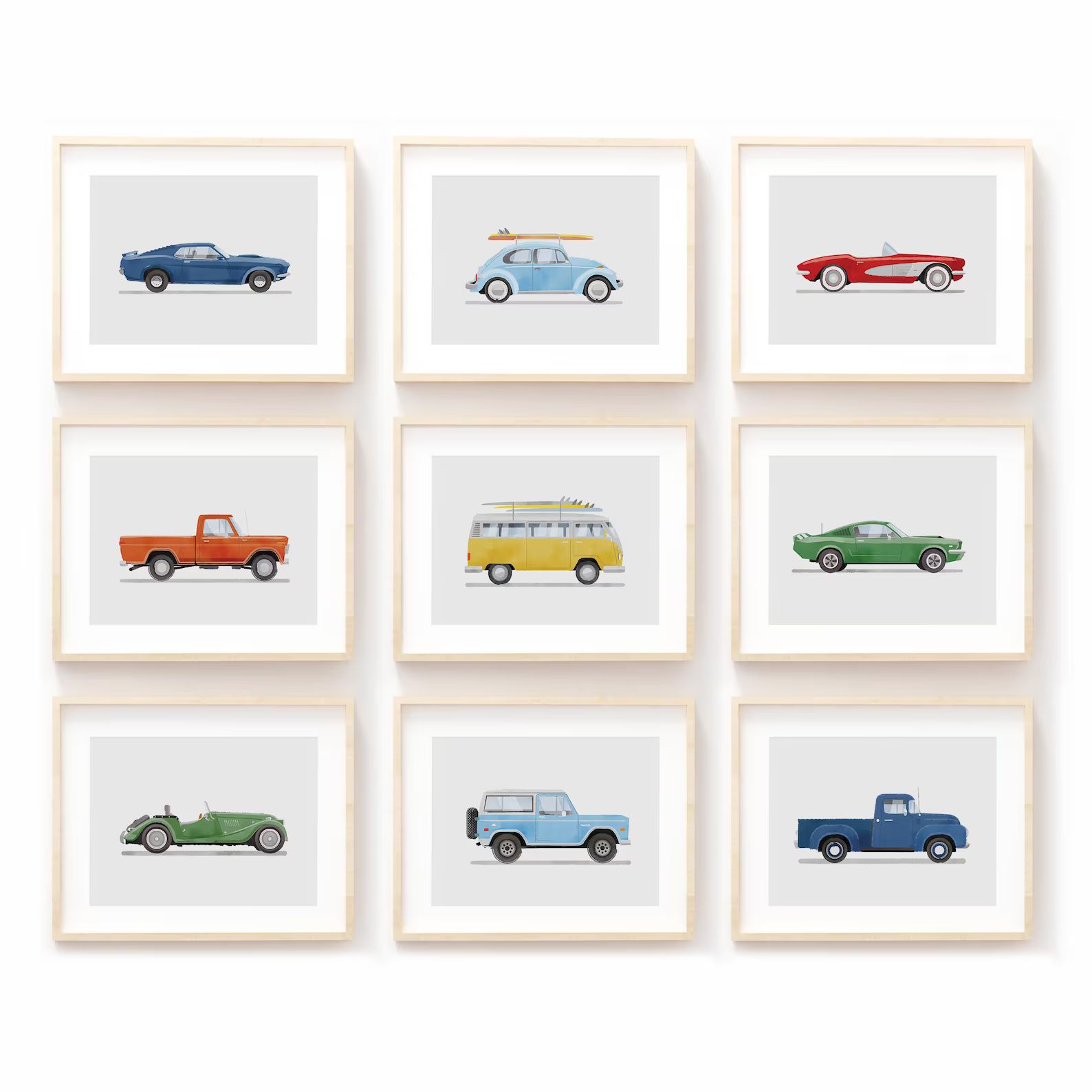 Set of 9 Vintage Vehicle Prints Boys Room Decor Retro Car - Etsy | Etsy (US)