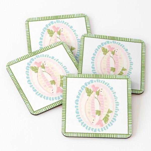 Dolce Vita Fish Dish, Pastel Fish Art Coasters (Set of 4) | Redbubble (US)