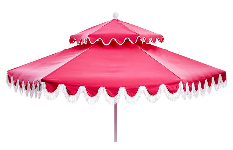 Daiana Two-Tier Fringe Patio Umbrella, Pink | One Kings Lane