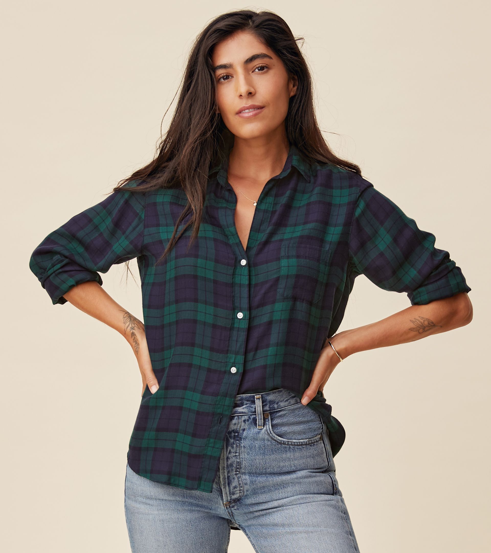 The Hero Navy with Green Plaid, Liquid Flannel | Grayson