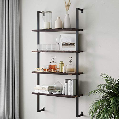 Nathan James Theo 4-Shelf Bookcase, Floating Wall Mount Shelves with Natural Wood and Industrial ... | Amazon (US)