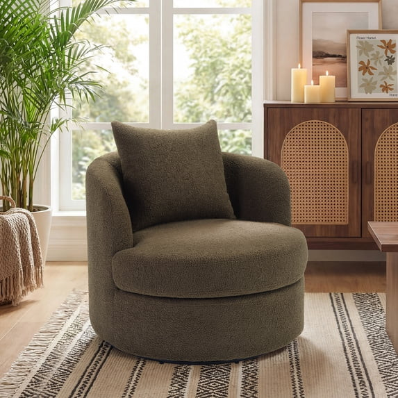 Ebello Swivel Accent Chair, 360° Round Swivel Barrel Chair  with Pillow, Widened Upholstered, La... | Walmart (US)