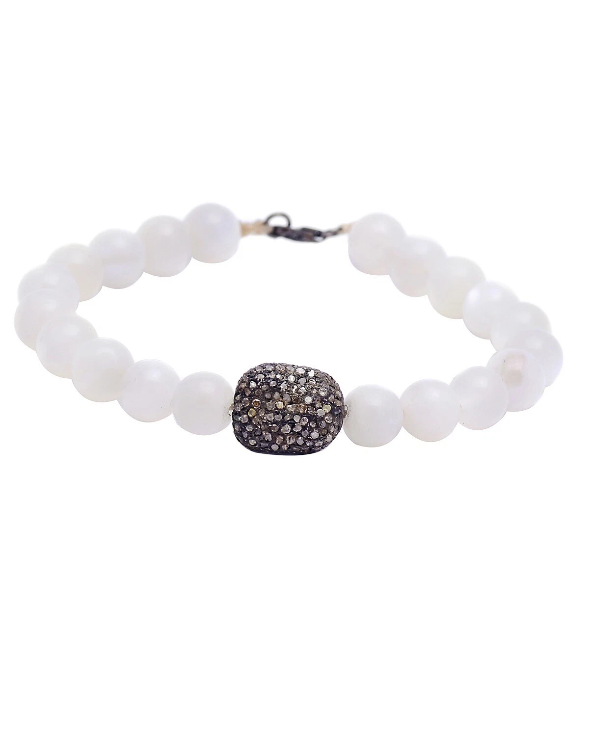 925 Sterling Silver Pave Diamond Moonstone Beads Bracelet For Birthday Gift | eBay US