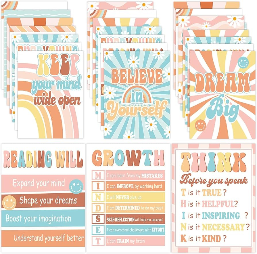 12 Retro Groovy Inspirational Quotes Posters for Classroom Decor Signs Retro Hippie Classroom Bul... | Amazon (US)