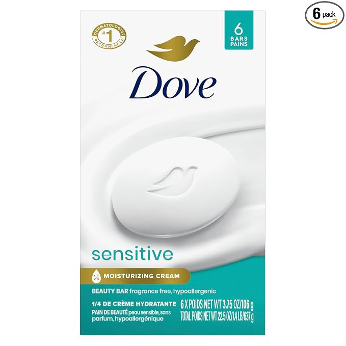 Dove Beauty Bar Soap Sensitive, 6 Bars for Sensitive Skin, Fragrance Free and Hypoallergenic 3.75... | Amazon (US)