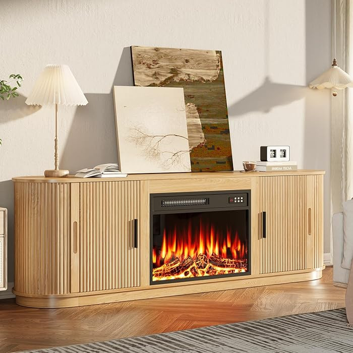 Vitesse Fluted 70 TV Stand with 23" Electric Fireplace Heater, Entertainment Center with Storage ... | Amazon (US)