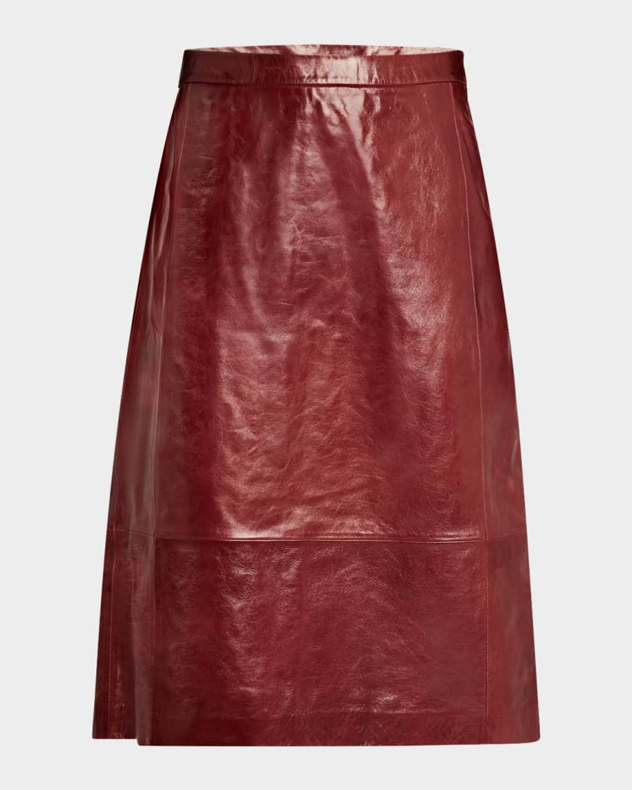 Kobi Halperin Hepburn A-Line Leather Midi Skirt | Neiman Marcus
