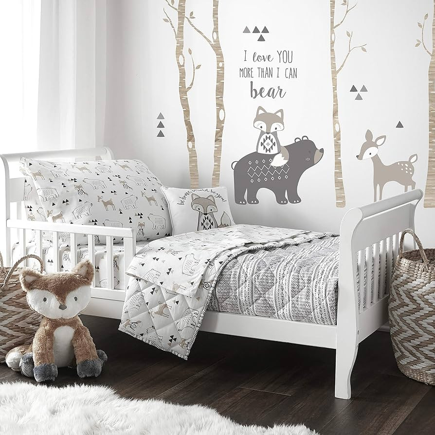 Levtex Baby Bailey Bear, Animals, Woodland, Charcoal, Beige, White -5PC Toddler Set - Neutral Kid... | Amazon (US)