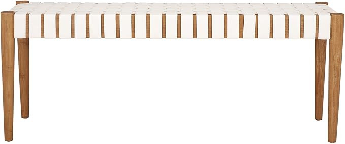 Safavieh Home Amalia 47-inch White and Oak Leather Weave Bench | Amazon (US)