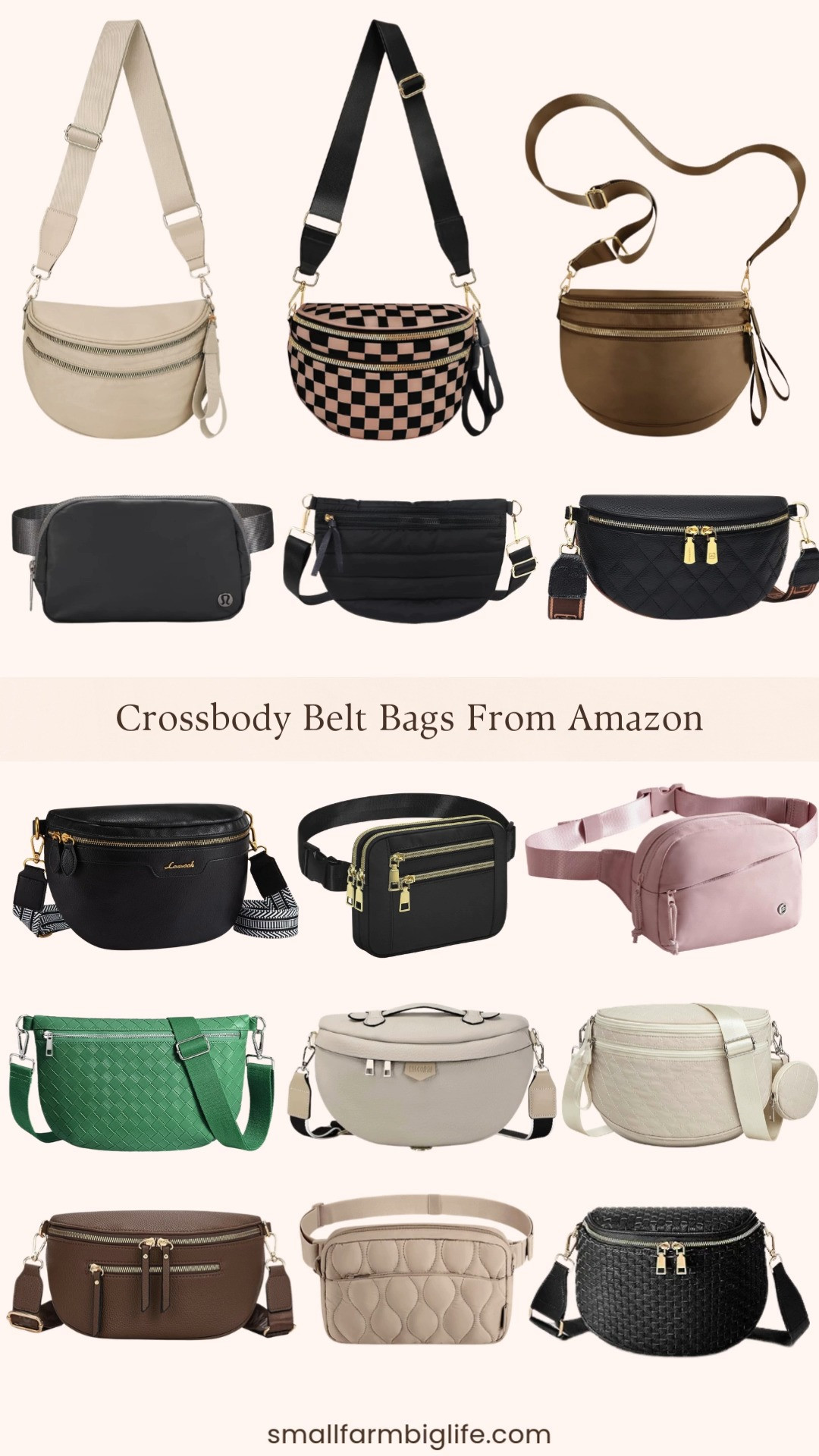 Hands free but make it cute 🤍✨

These crossbody belt bags from Amazon are perfect for busy days, travel, workouts, and everyday errands. From woven and quilted styles to nylon, checkered, and vegan leather options (in black, beige, brown, pink, and green) there’s a belt bag for every outfit. Lightweight, roomy, and easy to wear crossbody or at the waist, these are the grab and go bags you’ll reach for on repeat 👜✈️ 

 #LTKootd #LTKOver40 #LTKTravel