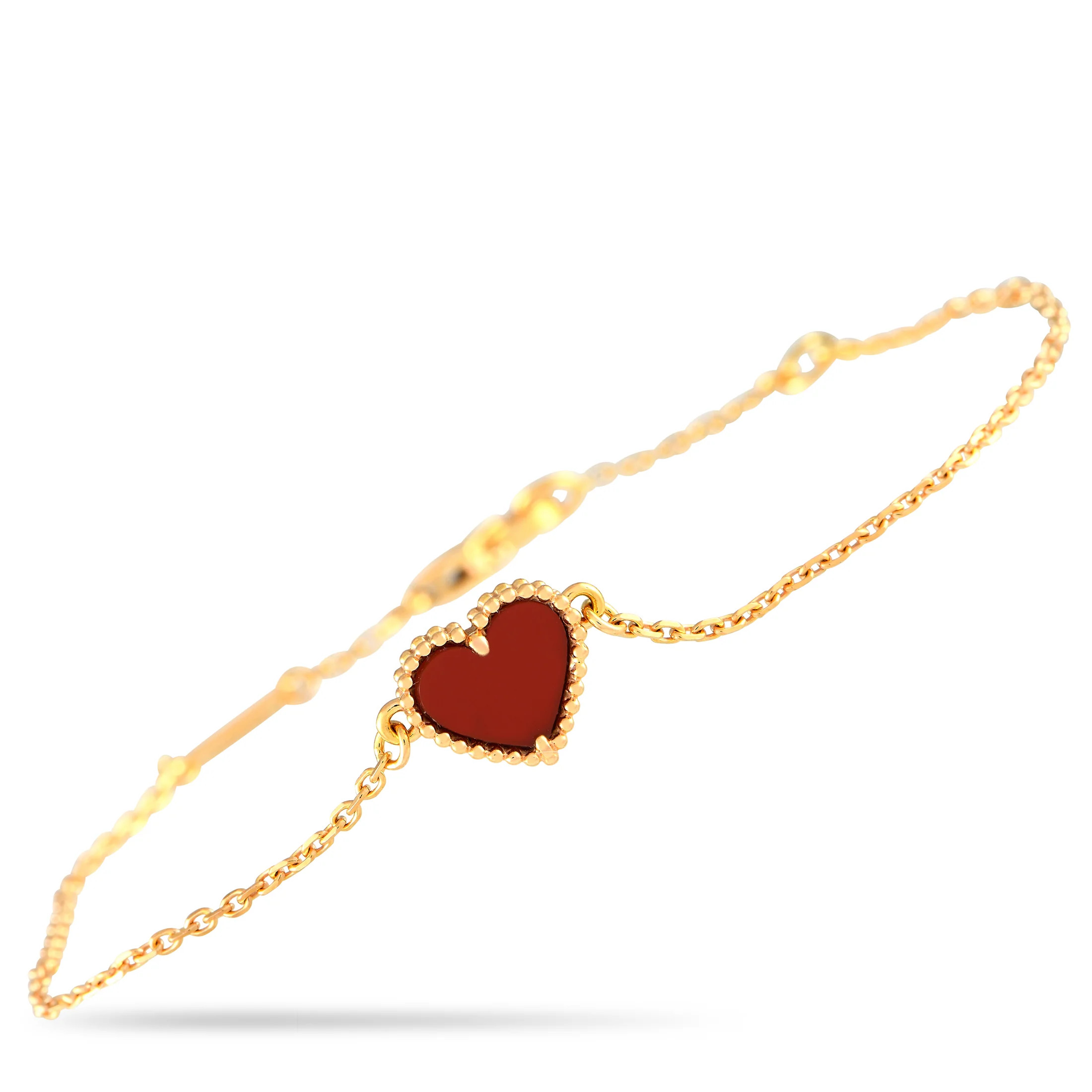 Van Cleef & Arpels Sweet Hearts 18K Yellow Gold Carnelian Bracelet VCARN59L00 | Shop Simon