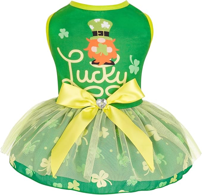 cyeollo St. Patrick's Day Dog Dress Pet Tulle Skirt with Bowtie Lucky Shamrock Holiday Dog Dresse... | Amazon (US)
