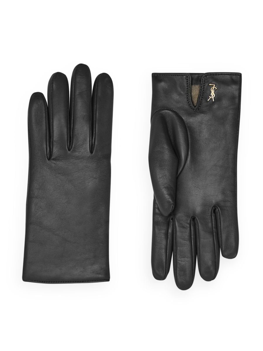 Shop Saint Laurent Cassandre Short Gloves In Lambskin And Cashmere | Saks Fifth Avenue | Saks Fifth Avenue