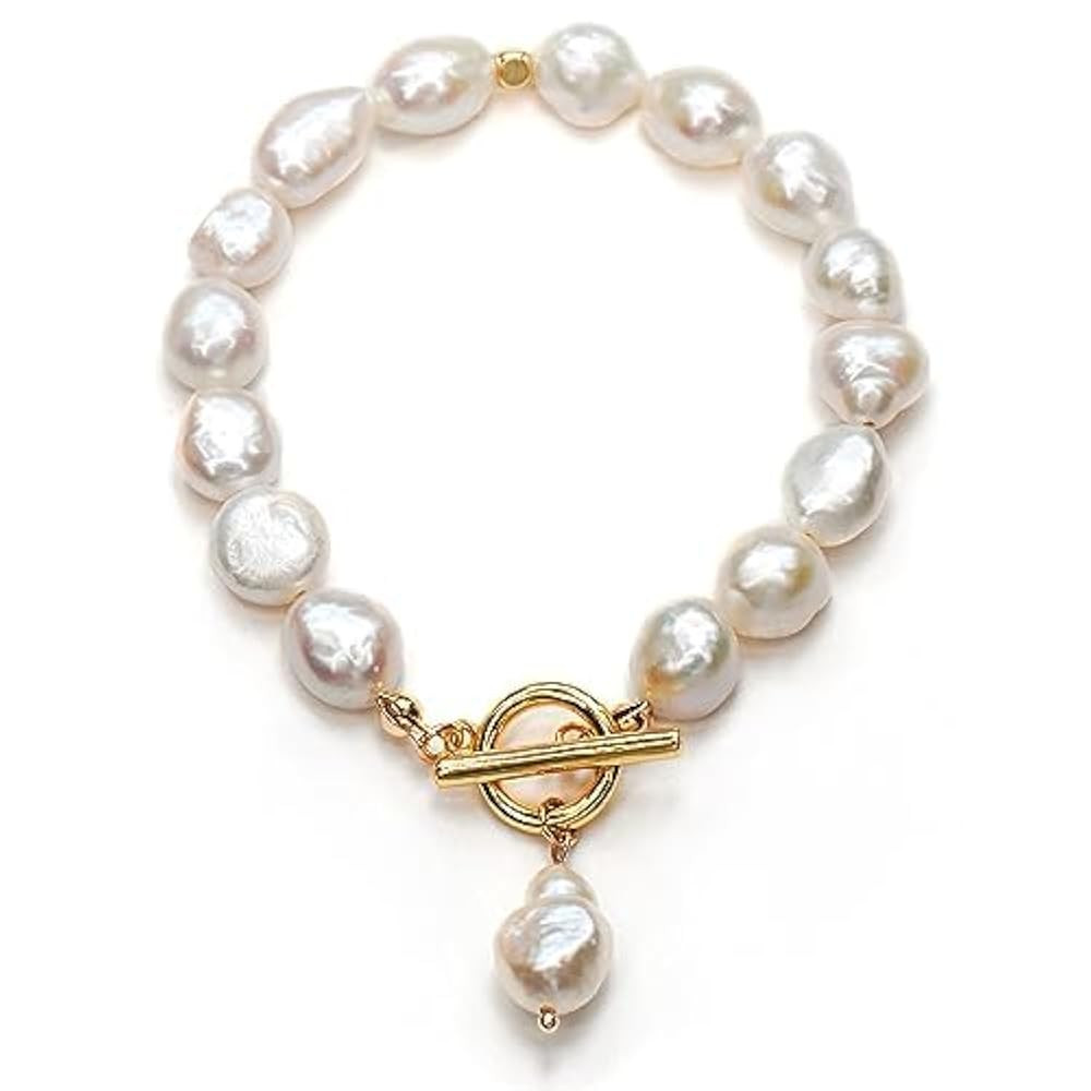 Irregular Baroque Pearl Bracelets Pearl Bangle 18K Gold Plated Buckle Freshwater Pearl Bracelets ... | Amazon (US)