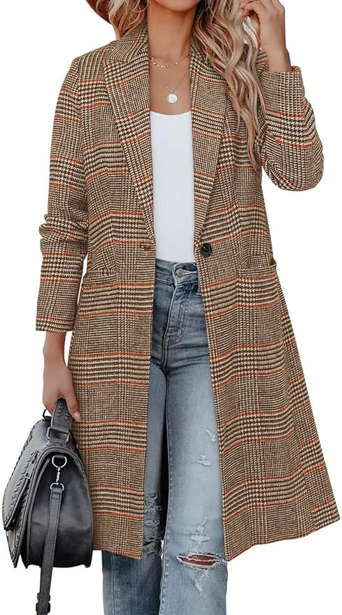 CHICZONE Women's Notch Lapel Double Breasted Mid Long Pea Coat Wool Blend Overcoat Winter Outwear | Amazon (US)