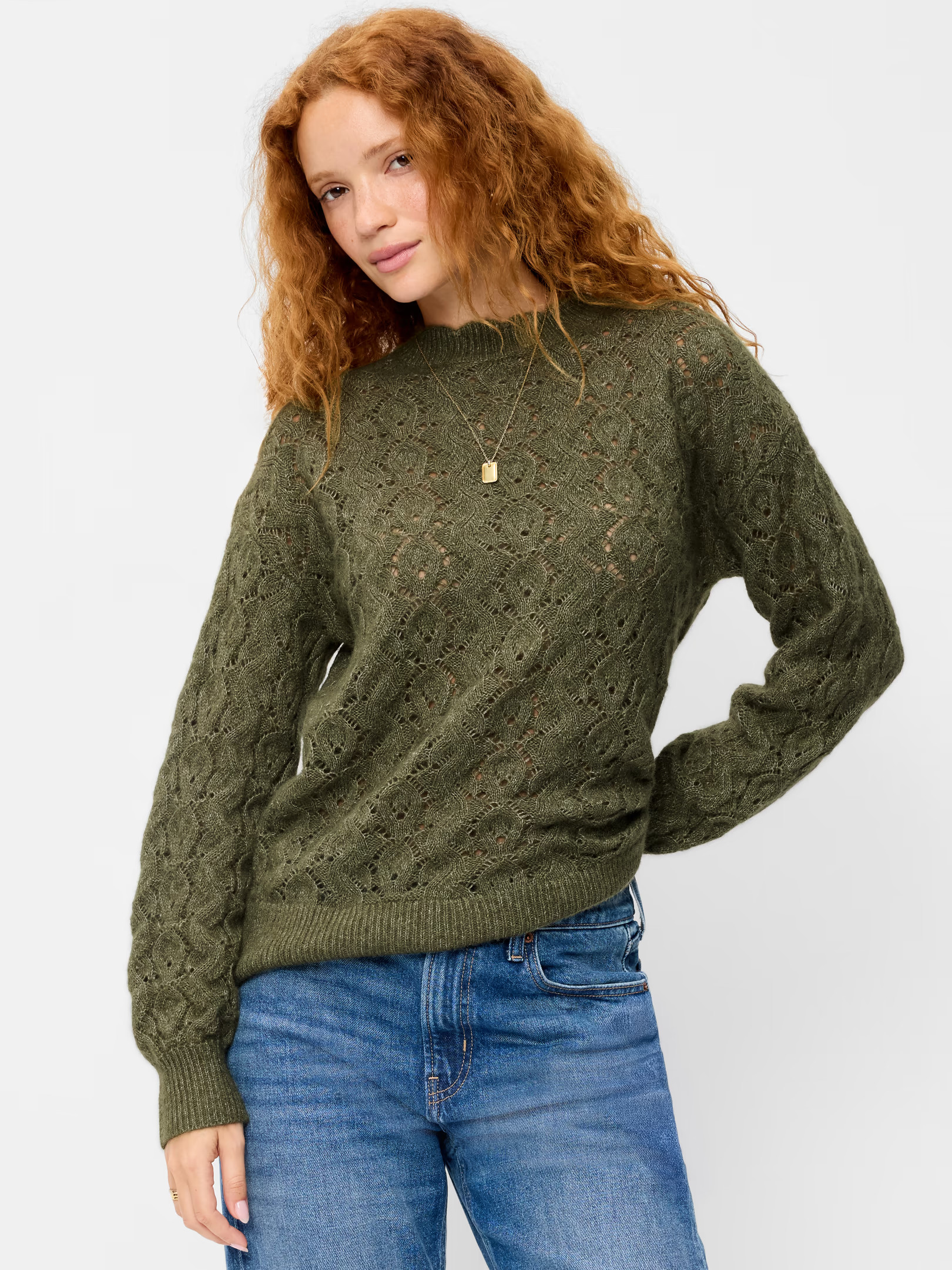 Pointelle Crew-Neck Tunic Sweater | Old Navy (US)