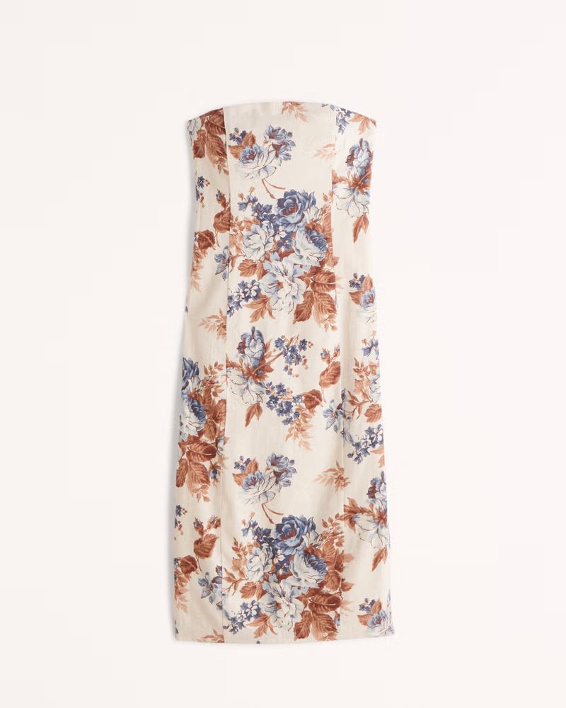 Strapless Linen-Blend Midi Dress | Abercrombie & Fitch (UK)
