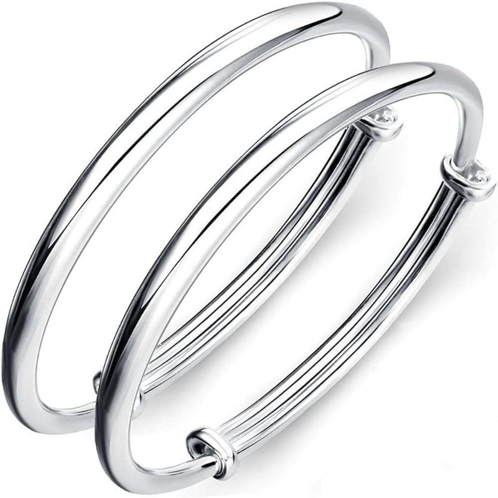 Sterling Silver Bangle Bracelets for Women,Fashion Jewelry Simple Adjustable 925 Silver Cuff Bang... | Amazon (US)