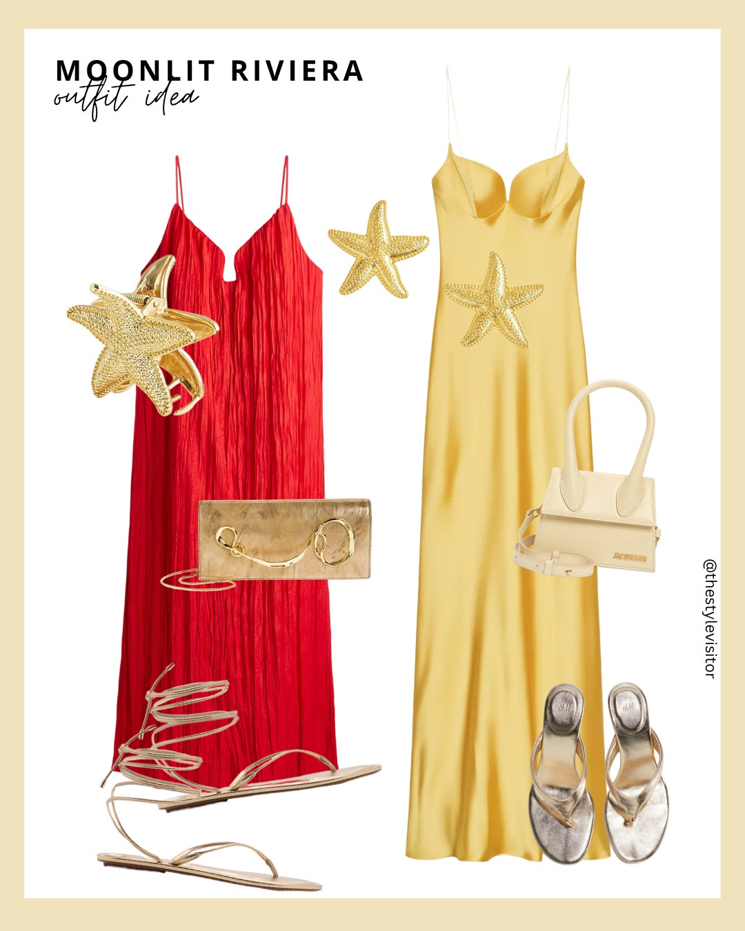 Evenings on the coast call for liquid gold and sunset reds ✨ These satin slip dresses are made for dancing under the stars. Paired with statement starfish jewelry, gold heels, and a sleek clutch — this look is Riviera-ready.

Like this post to save it to your favourites folder and come back later to shop.

Keywords: satin dress, red slip dress, gold heels, statement earrings, summer glam, date night outfit, luxury look, gold accessories, coastal chic, evening style, metallic clutch, beach wedding guest, Italian summer, elegant sandals, summer cocktail outfit, silky dress, night out, bold fashion, sunset outfit, vacation glam

#LTKStyleTip #LTKSeasonal