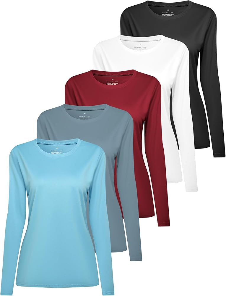 5 Pack Women Long Sleeve Shirts Running UV Rash Guard Casual Tops Sun Protection Workout Hiking T Shirts for Women | Amazon (US)