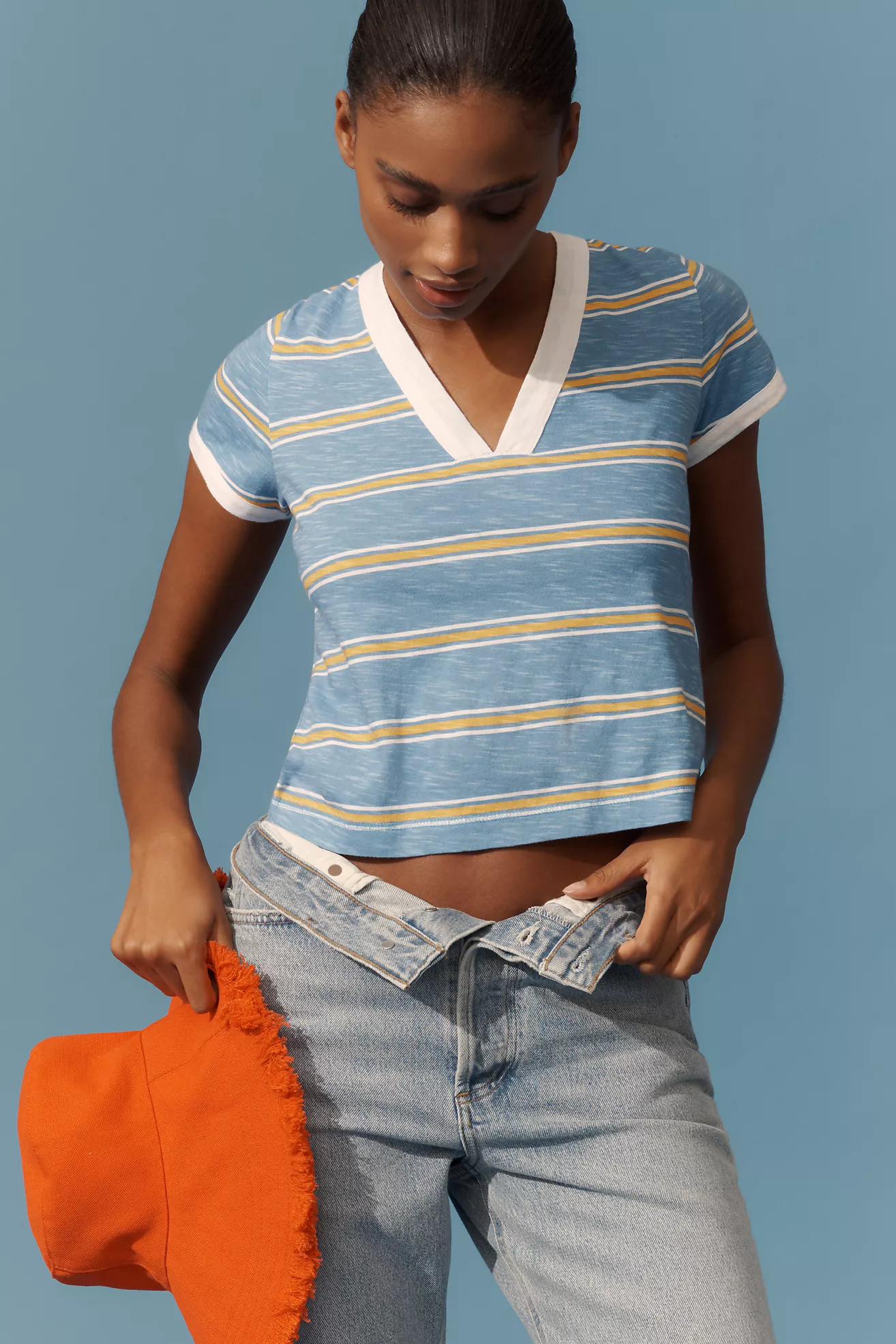 Pilcro Plunge Ringer Tee | Anthropologie (US)