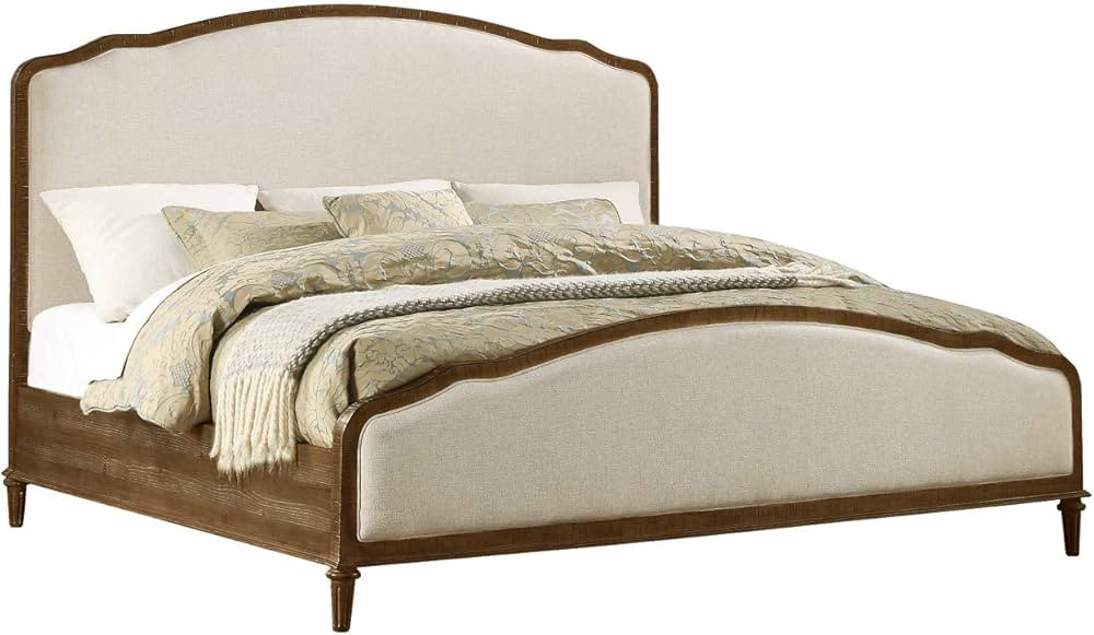 King Eleanor Sandstone Buff and Cream Bed with Weathered Wood Framing and Curved, Upholstered Hea... | Amazon (US)