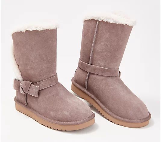 Koolaburra by UGG Suede Bow Short Boots - Arlena - QVC.com | QVC