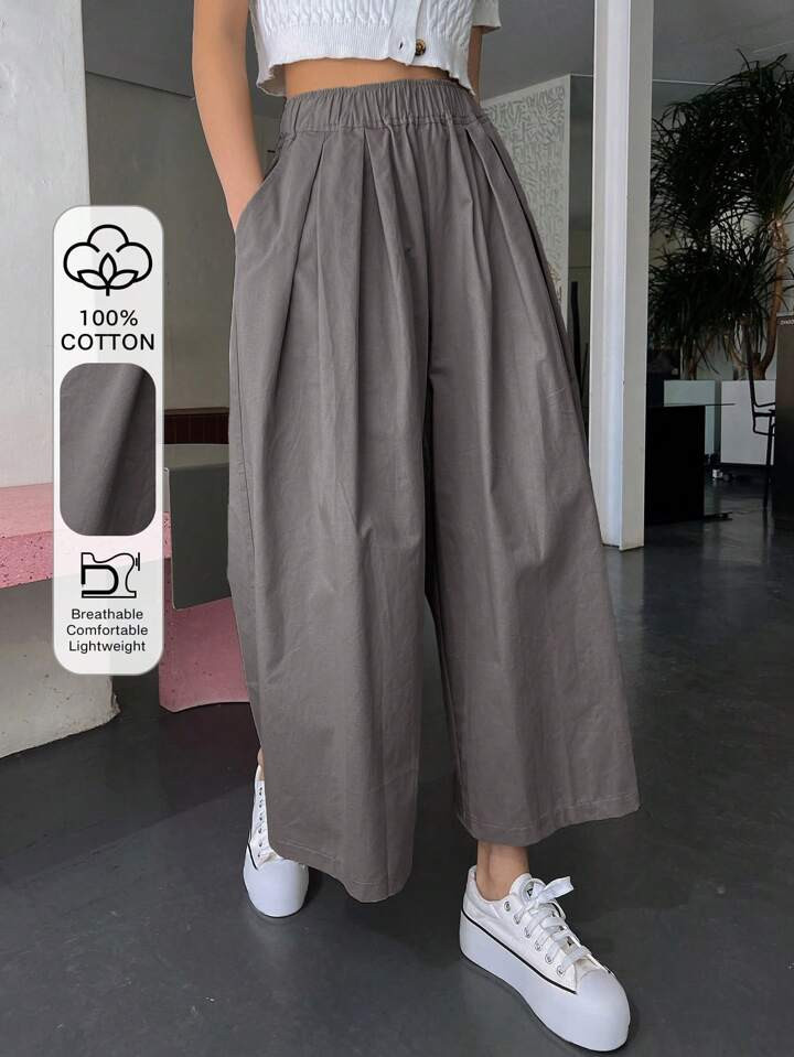 DAZY Solid Slant Pocket Wide Leg Pants | SHEIN