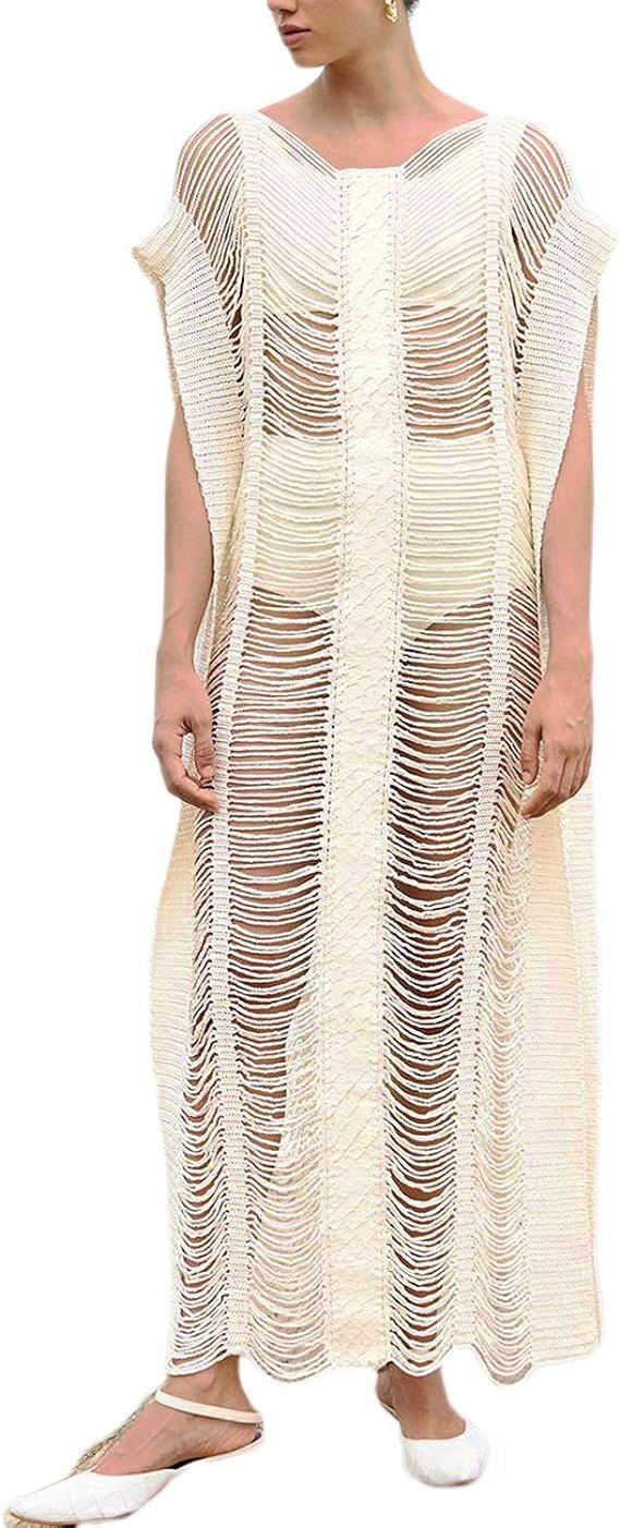 Bsubseach Women Crochet Hollow Out Swimsuit Cover Ups Knitted Beach Tank Dress | Amazon (US)