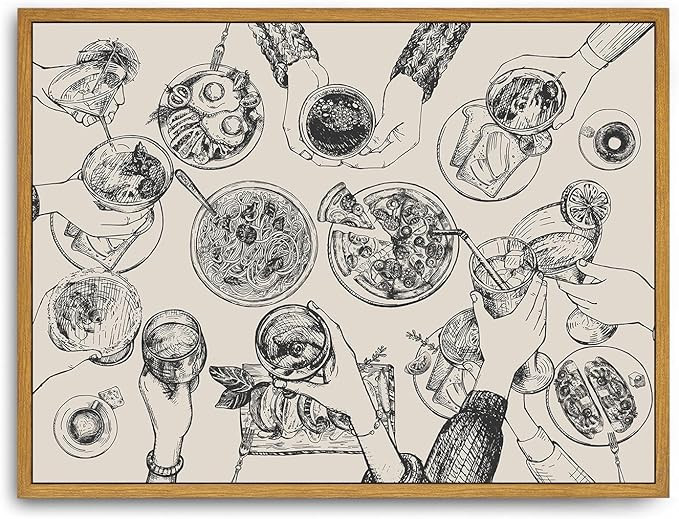 Roslynity Framed Canvas Wall Art Vintage Print Cheers Friends Clinking Cute Minimalist Mid Centur... | Amazon (US)