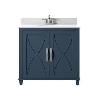 36 in. W x 20 in. D 37.88 in. H Single Bath Vanity in Franklin Blue with Stone Vanity Top in Whit... | The Home Depot
