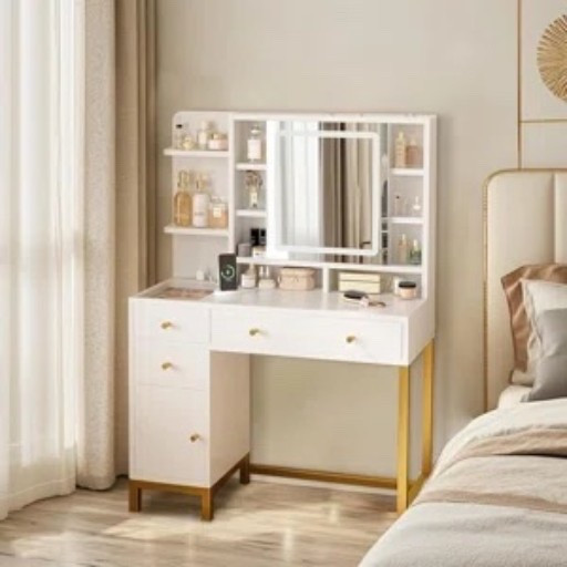 Wayfair Vanity Desk With Openable Mirror, Dressing Table With Charging Power Outlet, 3 Adjustable Lighting Modes, 8 Shelves & 4 Drawers