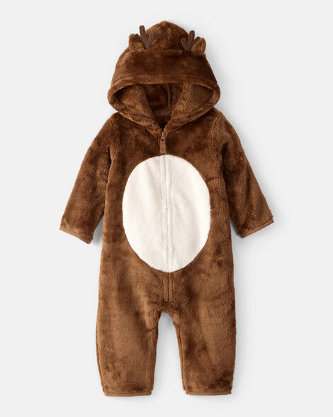Baby Reindeer Sherpa Hooded Jumpsuit - Brown | Carter's Inc