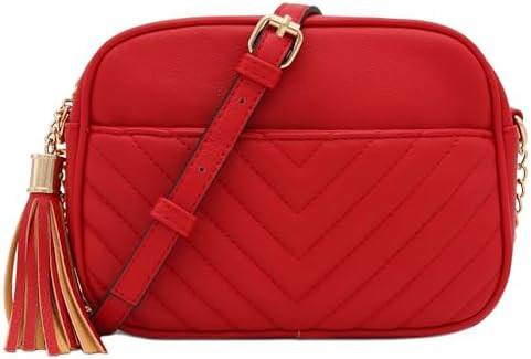 FashionPuzzle Chevron Quilted Crossbody Camera Bag with Chain Strap and Tassel | Amazon (US)