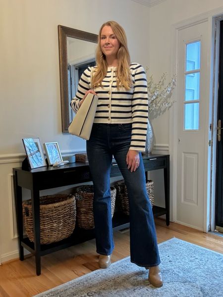 What to wear to work this spring

Striped lady jacket sweater with flared dark denim & work tote 

Got my normal size in everything 

Spring outfit idea, casual work outfit


#LTKfindsunder100 #LTKworkwear #LTKSeasonal