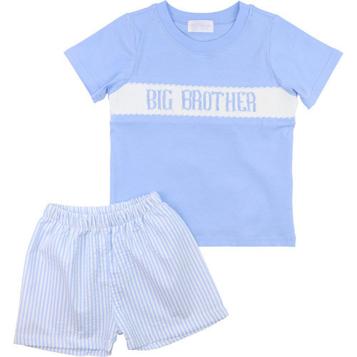 Blue Seersucker Smocked "Big Brother" Short Set | Cecil and Lou