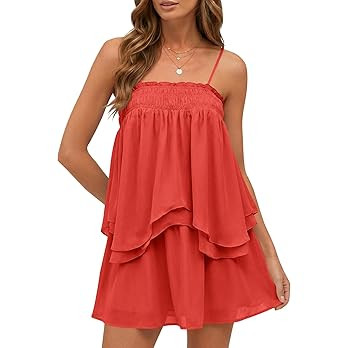 Wenrine Womens Summer Two Piece Skirt Sets Casual Smocked Cami Tops Mini Skirts Ruffle Tiered Flo... | Amazon (US)