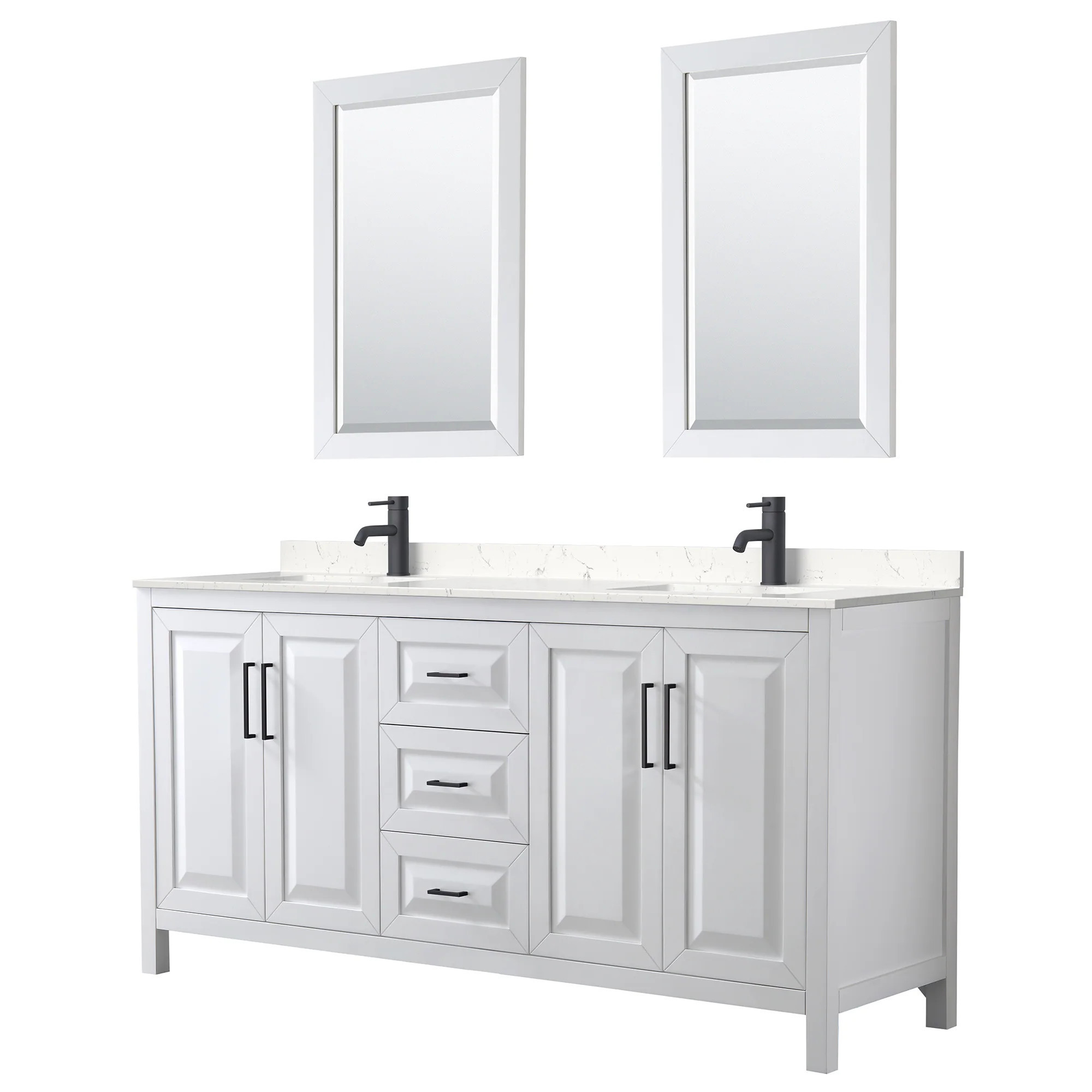 Wyndham Collection Daria 72-in White with Matte Black Trim Undermount Double Sink Bathroom Vanity with Carrara Cultured Marble Cultured Marble Top | Lowe's