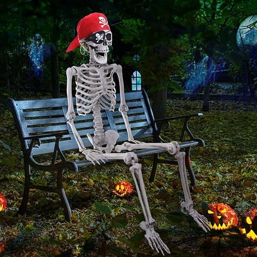 Halloween Decorations - 5 Ft Placeable Halloween Skeleton - Full Body Life-Size Skeleton Prop wit... | Amazon (US)