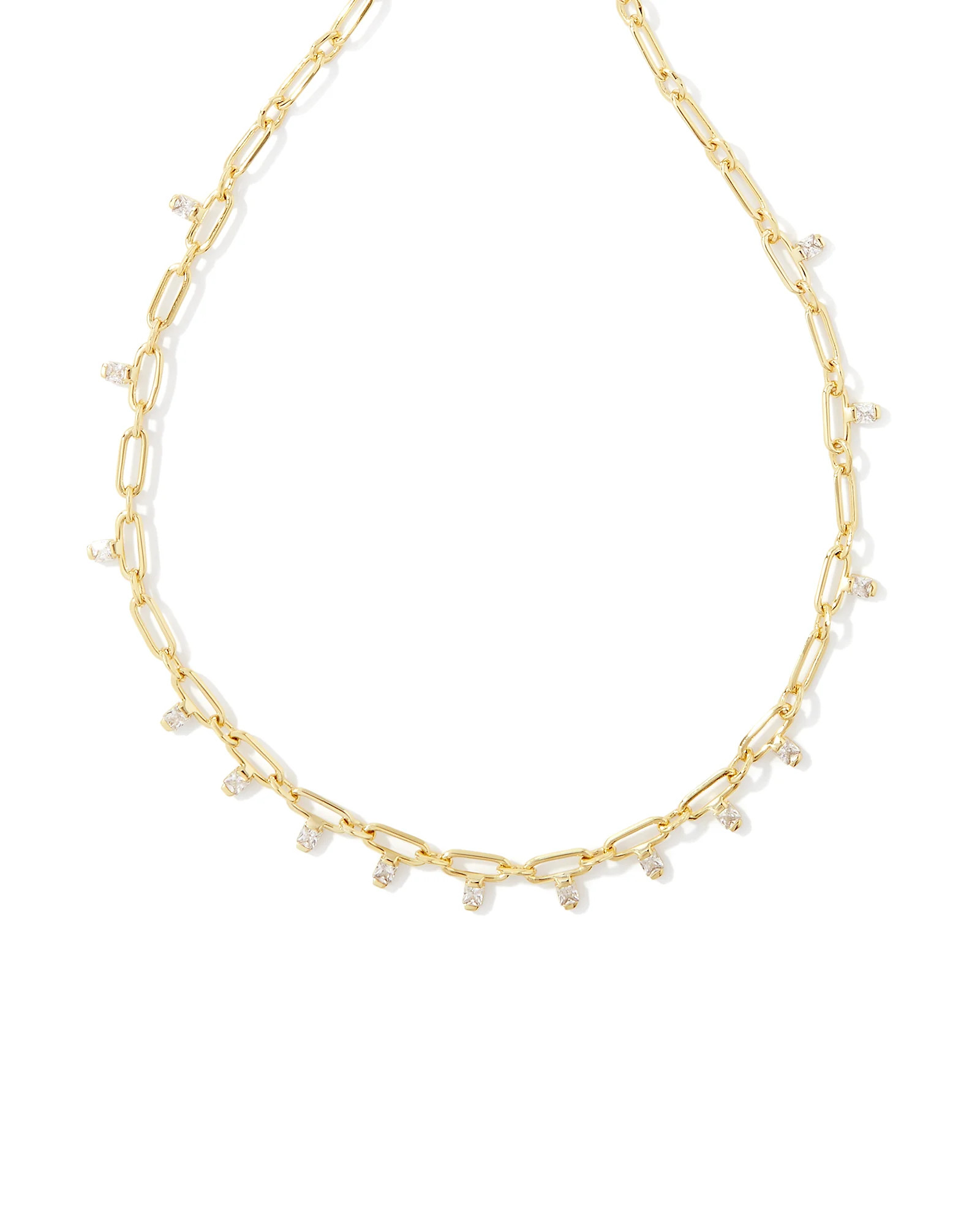 Lindy Gold Crystal Chain Necklace in White Crystal | Kendra Scott