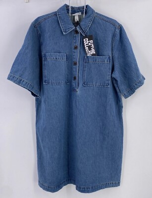 Women's Denim Mini Shirtdress Future Collective Large Medium Wash | eBay US