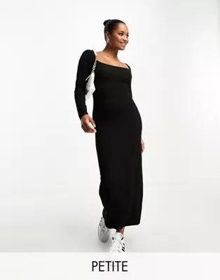Miss Selfridge Petite square neck maxi dress in black | ASOS (Global)