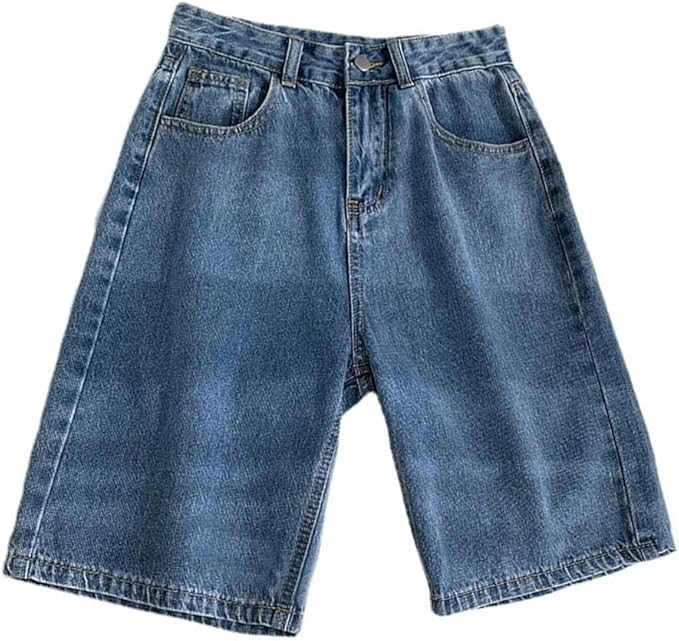Five-Point Denim Shorts Women's Summer High Waisted Loose Wide Leg Pants Solid Streetwear Shorts | Amazon (US)